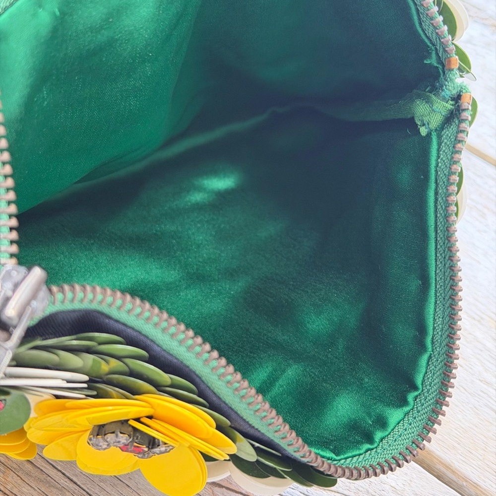 Floral 3D Beaded Clutch. Green | Yellow | Vibrant | Unique | Glam | 9x6 | EUC - Picture 5 of 8